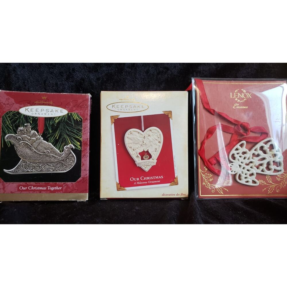 Lot 3 Ornaments 2 Hallmark 'Our Christmas' 1 Lenox Angel In Boxes A-2